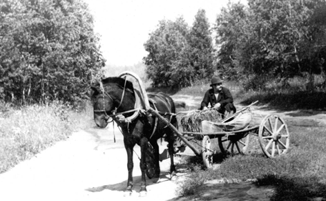 black-and-white photo of Yu.P.Korshunov with a horse